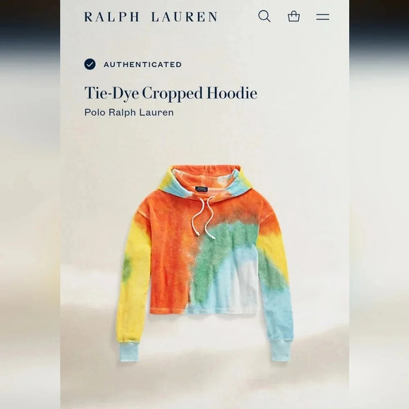 Rare Authentic Polo Ralph Lauren Tie-Dye Rainbow Cropped Hoodie sz M - Picture 2 of 11